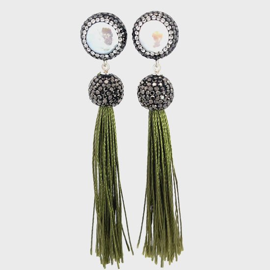 Load and play video in Gallery viewer, Round Gemstone Long 925 Sterling Silver Tassel Earring
 Born To Glam