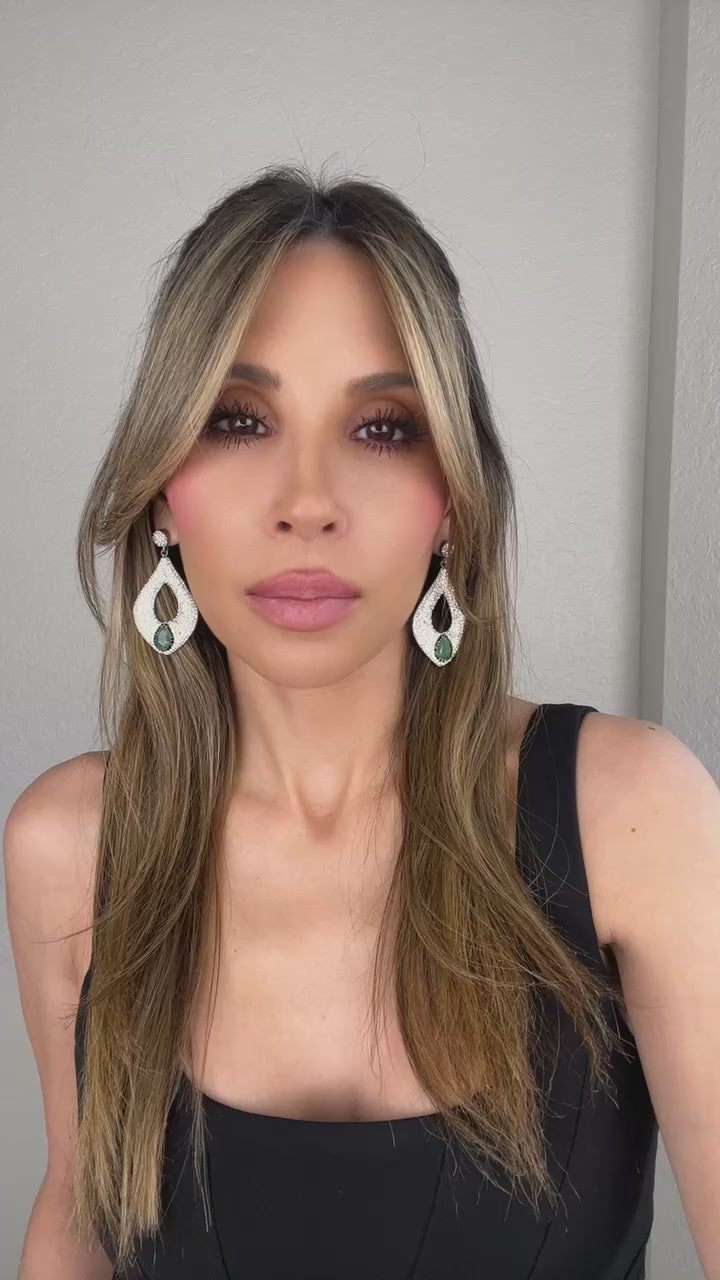 Load and play video in Gallery viewer, Crystal &amp;amp; Green Quartz Sterling Silver Statement Earring
 Born To Glam