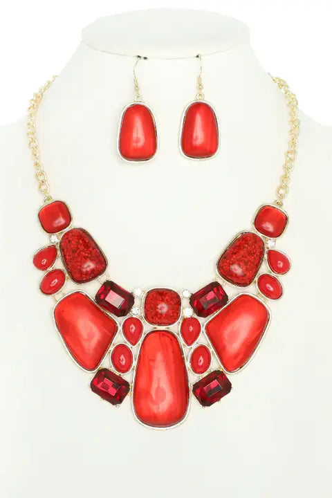Crystal Gemstone Bib Necklace Set - Born To Glam Born To Glam