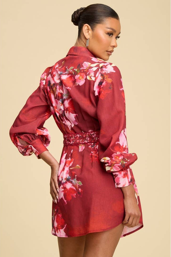 FALL FLORALS BELTED SHIRTDRESS - Born To Glam Born To Glam