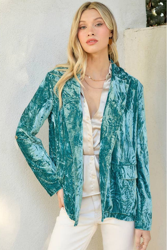 Seafoam Rolled Sleeve Velvet Blazer by Born To Glam Born To Glam