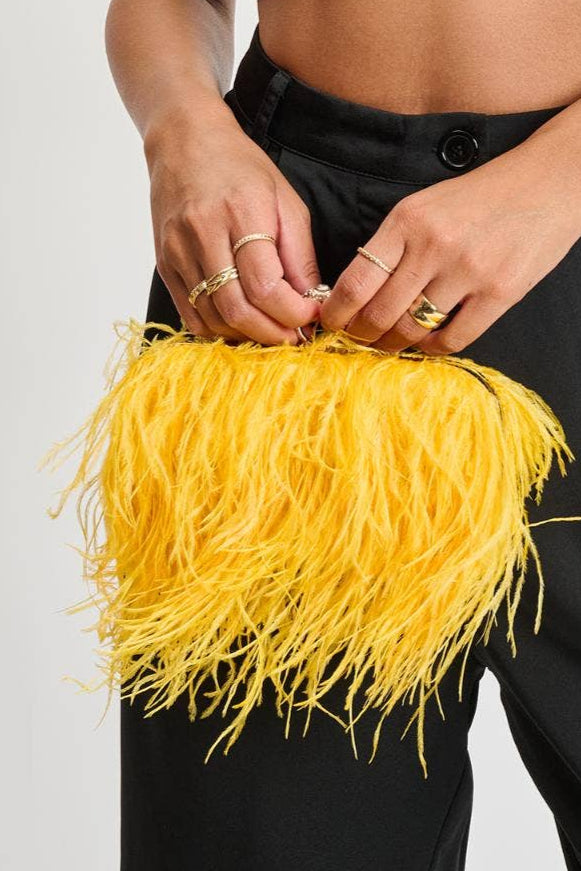 Harlow Feather Evening Bag Gold - Born To Glam Born To Glam