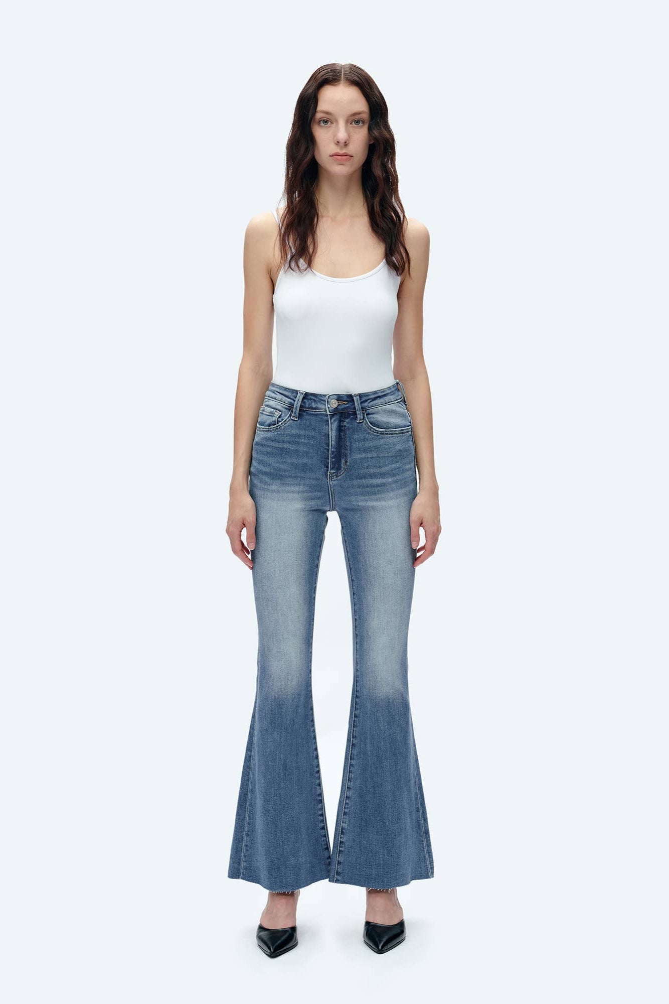 High Rise Flare Jeans with Raw Hem - Born To Glam Born To Glam