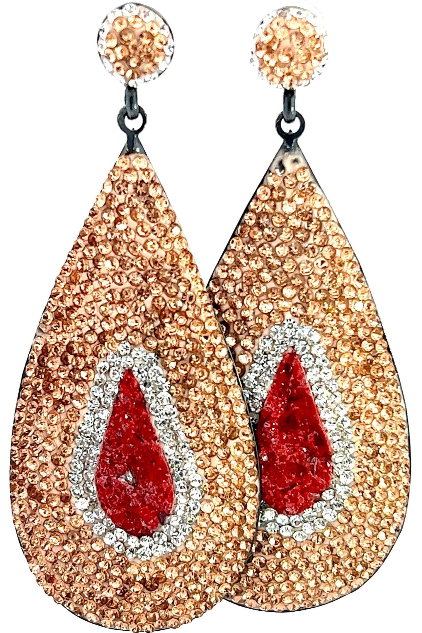 Red and Gold Crystal Sterling Silver Teardrop Statement Earring - Born To Glam Born To Glam